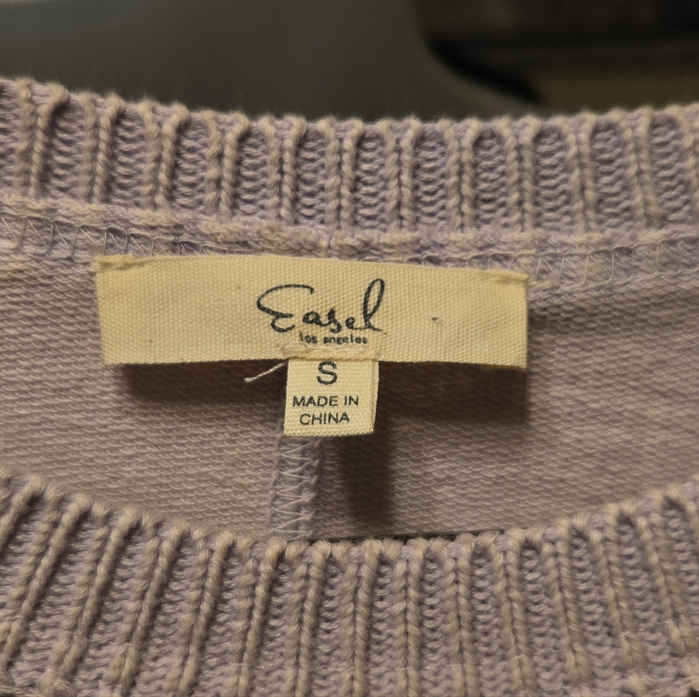 Easel Boho Lavender Knit Boxy Pocket Tee Raw Edge Trim, Size Small EUC - Picture 2 of 7